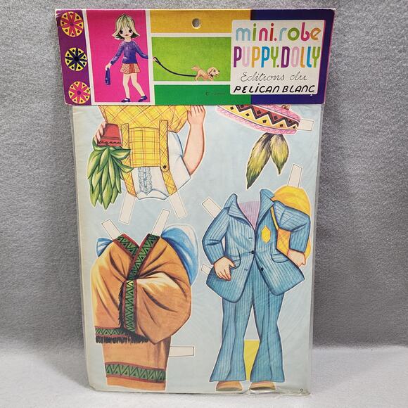 Blonde Hair Girl Paper Doll Flower Bouquet Pelican Blanc Vintage 1970 NOS Sealed - Picture 2 of 11